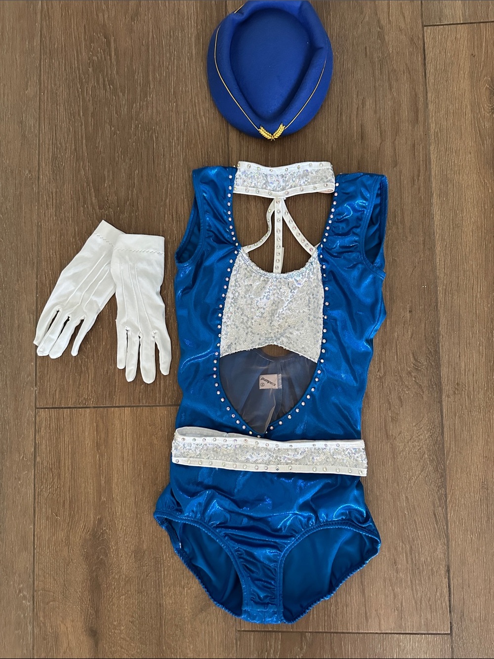 PumpBlue Sequin Trim Girls' stewardessDance  Halloween Costume.